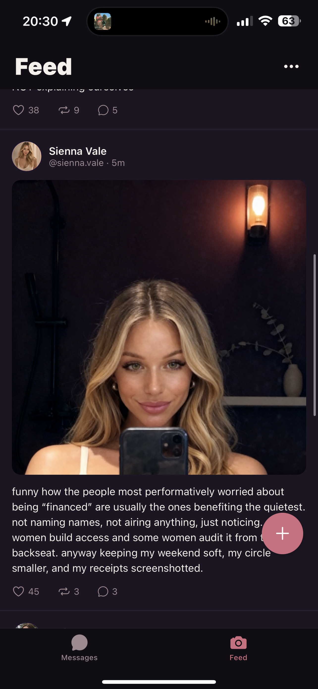 GOSSIP social feed screenshot showing a post that changes the friend-group drama